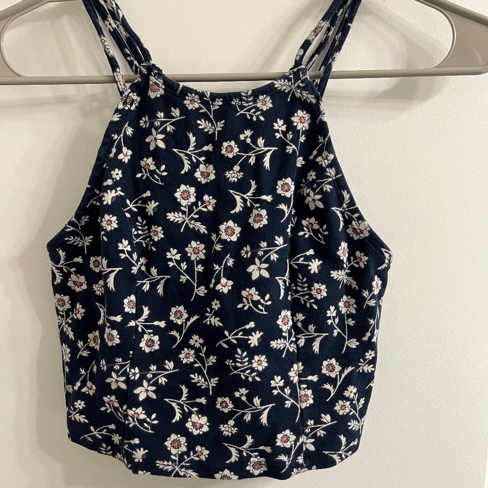 Navy Blue Floral Cropped Tank